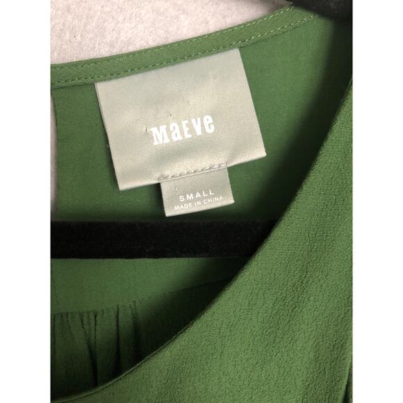 Maeve Women's Small Cape Sleeve Gathered Front Top Green - Picture 2 of 6